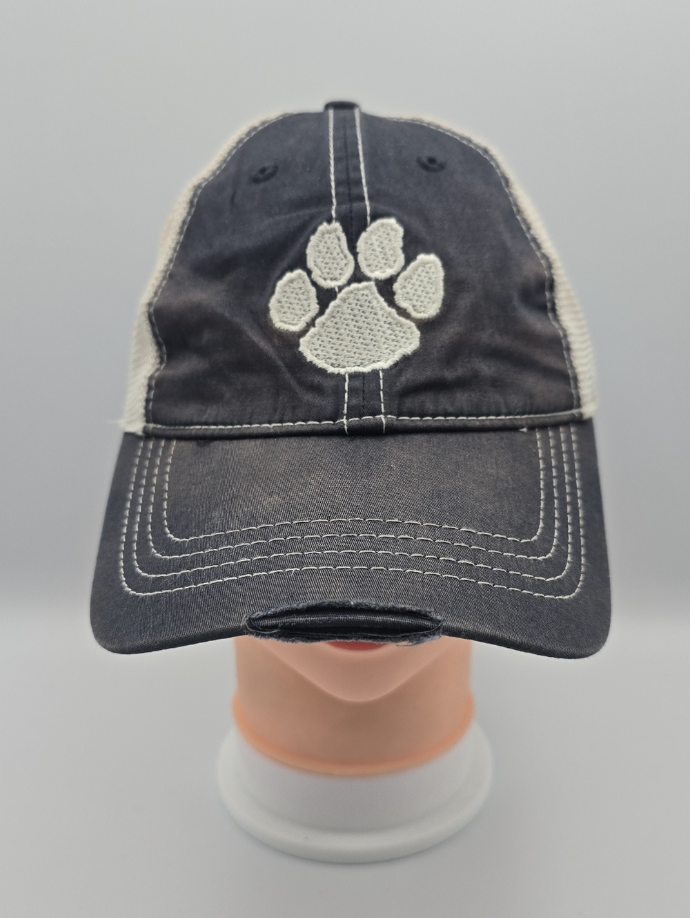 Pacific Headwear Embroidered Paw Distressed Trucker Adjustable Snapback Hat